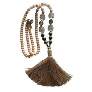 Nakamol Natural Quartz Gemstone tassel beaded long necklace Vintage Boho Earthy